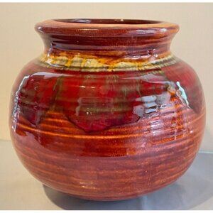 MCM Handmade Canadian Pottery Planter Vase – Red Brown Drip Glaze – 5.5” Tall